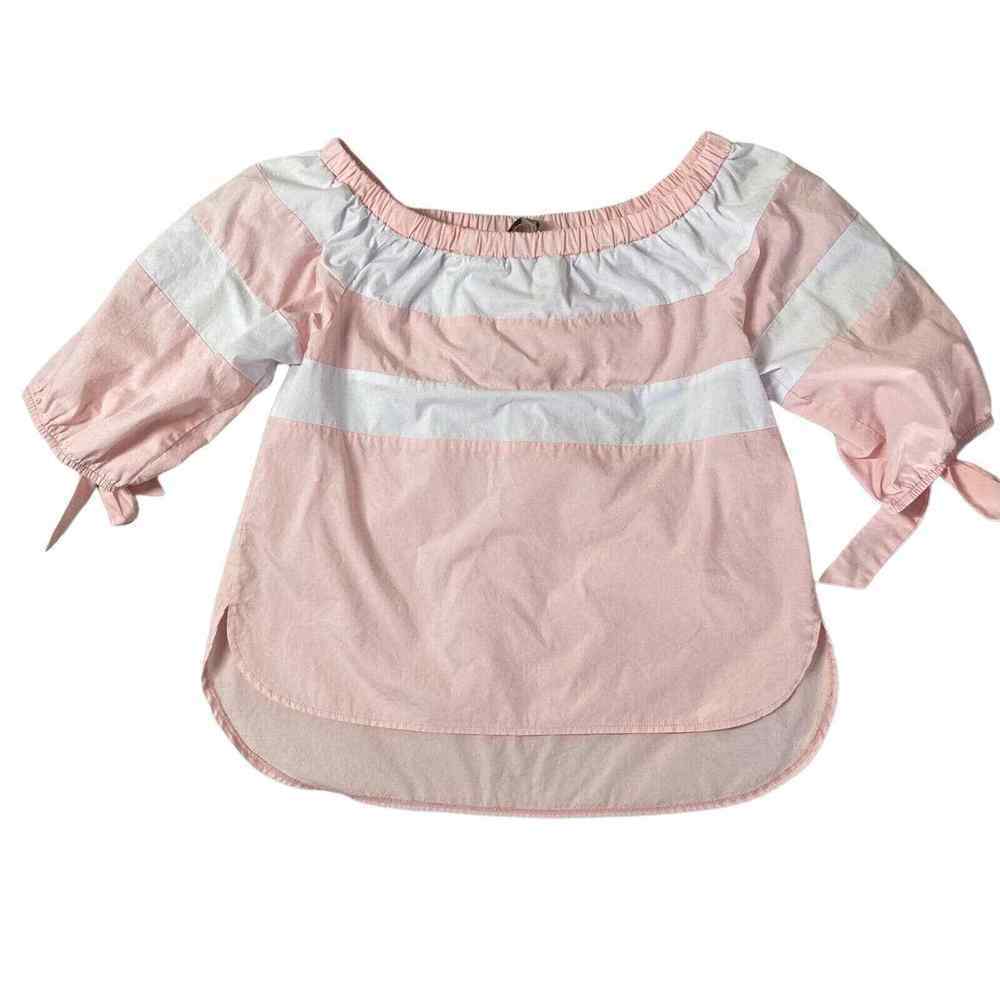 Pologram Womens Pink White Off Shoulder Blouse High Low Top Size Med